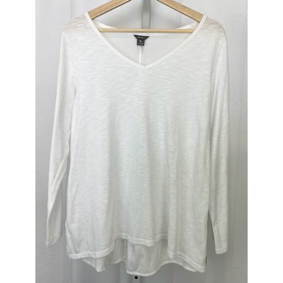 EDDIE BAUER Size M Mixed Media Long Sleeve Top Scoop V Neck Pullover White - Picture 1 of 9